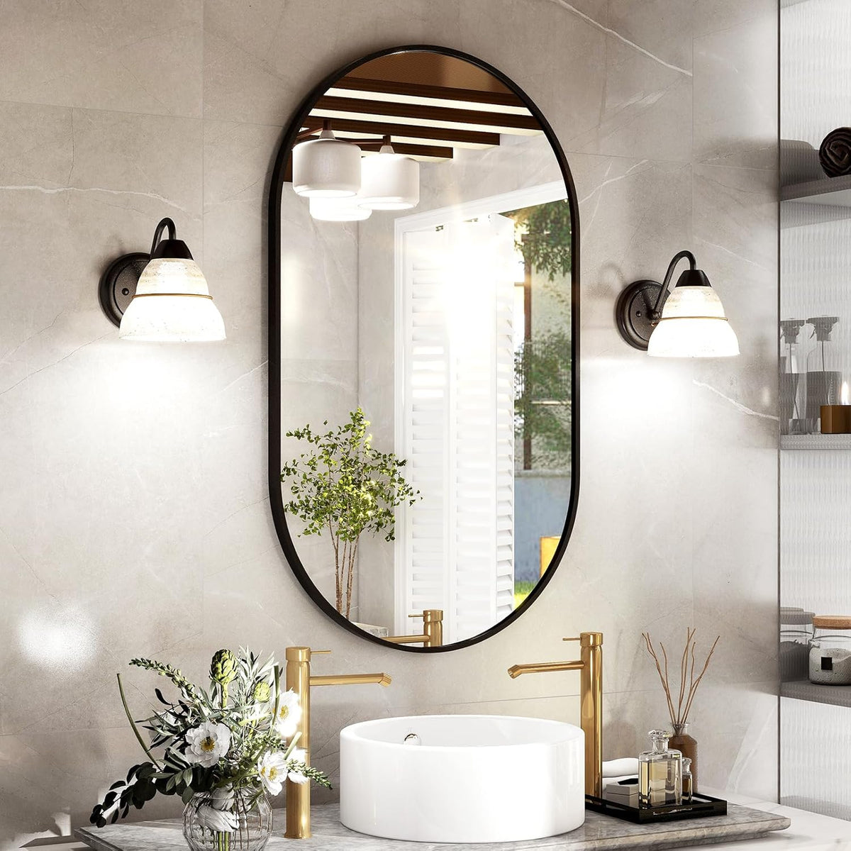 thin black metal frame bathroom mirror